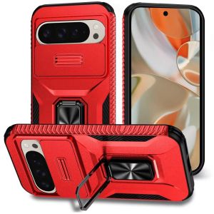For Google Pixel 10 Pro XL Complete Magnetic Metal Ring Stand Camera Protection Hybrid - Red