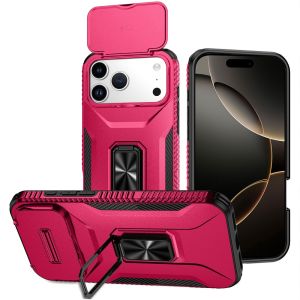 For iPhone 17 Pro Max Complete Magnetic Metal Ring Stand Camera Protection Hybrid - Hot Pink
