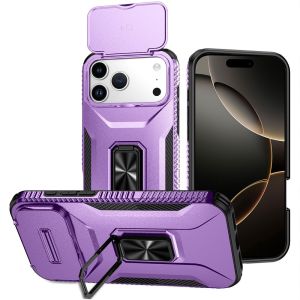 For iPhone 17 Pro Max Complete Magnetic Metal Ring Stand Camera Protection Hybrid - Purple