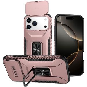 For iPhone 17 Pro Max Complete Magnetic Metal Ring Stand Camera Protection Hybrid - Rose Gold