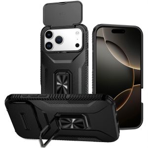 For iPhone 17 Pro Complete Magnetic Metal Ring Stand Camera Protection Hybrid - Black