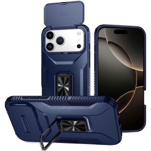 For iPhone 17 Pro Complete Magnetic Metal Ring Stand Camera Protection Hybrid - Blue