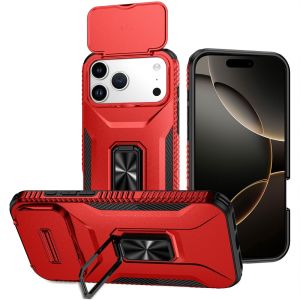 For iPhone 17 Pro Complete Magnetic Metal Ring Stand Camera Protection Hybrid - Red
