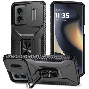 For Motorola Edge 2024 Complete Magnetic Metal Ring Stand Camera Protection Hybrid - Black