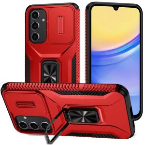 For Samsung A15 5G Complete Magnetic Metal Ring Stand Camera Protection Hybrid - Red