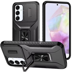For Samsung Galaxy A36 Complete Magnetic Metal Ring Stand Camera Protection Hybrid - Black