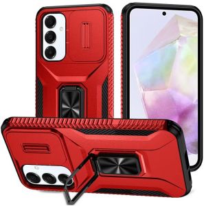 For Samsung Galaxy A36 / A56 Complete Magnetic Metal Ring Stand Camera Protection Hybrid - Red