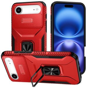 For iPhone 17 Air Complete Magnetic Metal Ring Stand Camera Protection Hybrid - Red