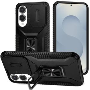 For Samsung Galaxy s25 Edge Complete Magnetic Metal Ring Stand Camera Protection Hybrid - Black