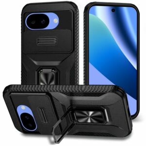 For Google Pixel 10a Complete Magnetic Metal Ring Stand Camera Protection Hybrid - Black