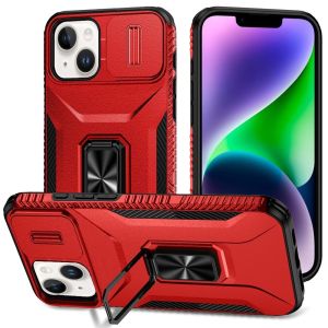 For iPhone 14/iPhone 13 Complete Magnetic Metal Ring Stand Camera Protection Hybrid - Red
