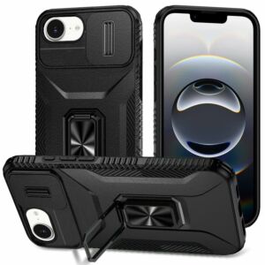 For iPhone 17E / 16E / SE4 Complete Magnetic Metal Ring Stand Camera Protection Hybrid - Black