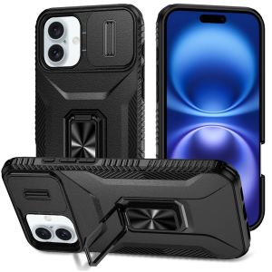 For iPhone 17 Complete Magnetic Metal Ring Stand Camera Protection Hybrid - Black