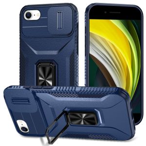 For iPhone SE 3 (2022) SE/8/7 Complete Magnetic Metal Ring Stand Camera Protection Hybrid - Blue