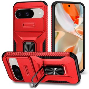 For Google Pixel 9 6.3inch Complete Magnetic Metal Ring Stand Camera Protection Hybrid - Red