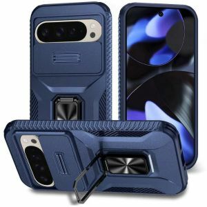 For Google Pixel 9 6.3inch Complete Magnetic Metal Ring Stand Camera Protection Hybrid - Blue