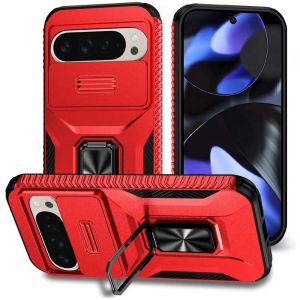 For Google Pixel 10/10 Pro Complete Magnetic Metal Ring Stand Camera Protection Hybrid - Red