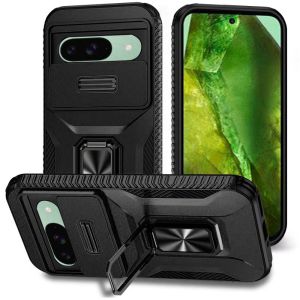 For Pixel 8A Complete Magnetic Metal Ring Stand Camera Protection Hybrid - Black