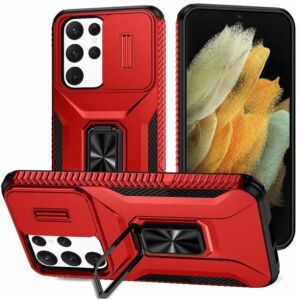 For Samsung S21 Ultra/S30 Ultra 7.1inch Complete Magnetic Metal Ring Stand Camera Protection Hybrid - Red