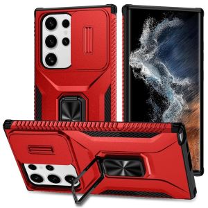 For Samsung Galaxy S22 Ultra Complete Magnetic Metal Ring Stand Camera Protection Hybrid - Red