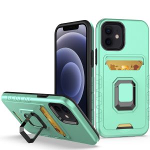 For Apple iPhone 14 6.1" Card Holder with Magnetic Ring Stand Hybrid Case Cover - Teal