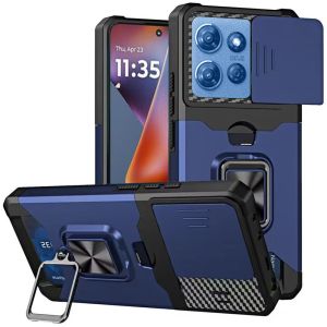 For Motorola Moto G 5G 2025 Multi-Functional Card Magnetic Ring Stand Hybrid Camera Case Cover - Blue