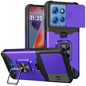 For Motorola Moto G 5G 2025 Multi-Functional Card Magnetic Ring Stand Hybrid Camera Case Cover - Dark Purple