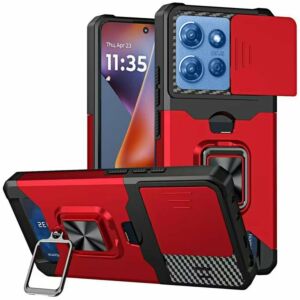For Moto G 5G 2025/2026 - G Play 2026 - Multi-Functional Card Magnetic Ring Stand Hybrid Camera Case Cover - Red