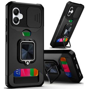 For Samsung A06 Multi-Functional Card Magnetic Ring Stand Hybrid Camera - Black