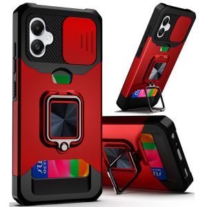 For Samsung A06 Multi-Functional Card Magnetic Ring Stand Hybrid Camera - Red