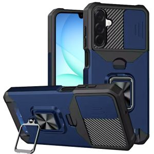 For Samsung A17 5G Multi-Functional Card Magnetic Ring Stand Hybrid Camera Case Cover - Blue