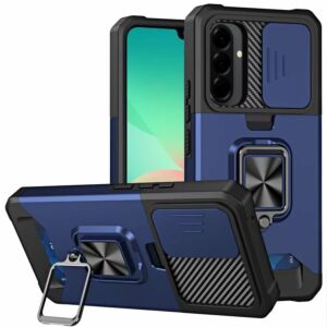 For Samsung Galaxy A27 Multi-Functional Card Magnetic Ring Stand Hybrid Camera Case Cover - Blue