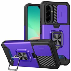 For Samsung Galaxy A27 Multi-Functional Card Magnetic Ring Stand Hybrid Camera Case Cover - Dark Purple