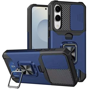 For Samsung Galaxy s25 Edge Multi-Functional Card Magnetic Ring Stand Hybrid Camera Case Cover - Blue