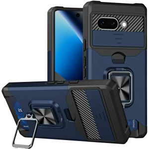 For Google Pixel 10a Multi-Functional Card Magnetic Ring Stand Hybrid Camera Case Cover - Blue