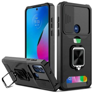 For Moto G Play 2023, G Pure, G Power (2022) Multi-Functional Card Magnetic Ring Stand Hybrid Camera Case Cover - Black