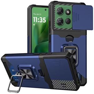 For Motorola Moto G Power 5G 2025 Multi-Functional Card Magnetic Ring Stand Hybrid Camera Case Cover - Blue