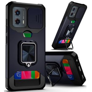 For Motorola Moto G Power 5g 2024 Multi-Functional Card Magnetic Ring Stand Hybrid Camera Case Cover - Blue