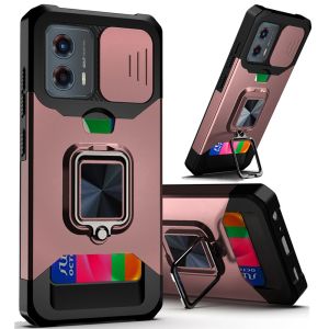 For Motorola Moto G Power 5g 2024 Multi-Functional Card Magnetic Ring Stand Hybrid Camera Case Cover - Rose Gold
