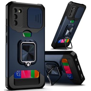 For Samsung Galaxy S22 Multi-Functional Card Magnetic Ring Stand Hybrid Camera Case Cover - Blue