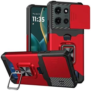For Moto G Stylus 5G 2025 Multi-Functional Card Magnetic Ring Stand Hybrid Camera Case Cover - Red