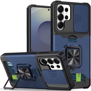 For Samsung s26 Ultra Multi-Functional Card Magnetic Ring Stand Hybrid Camera Case Cover - Blue