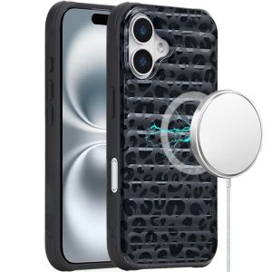 For iPhone 16 6.1 inch Magnetic Chrome Case - Black Leopard