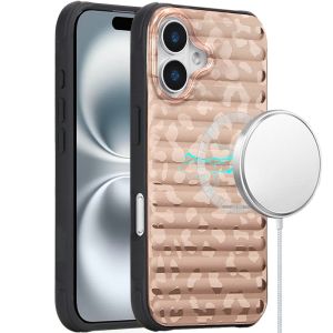 For iPhone 16 6.1 inch Magnetic Chrome Case - Rose Gold Leopard