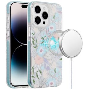 For iPhone 14 PRO MAX 6.7" Magnetic Double Layer IMD Design Case - Floral A