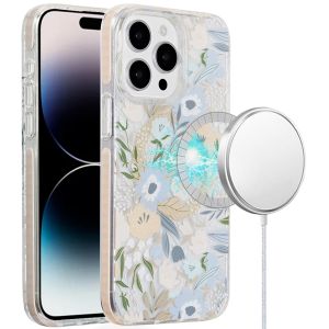 For iPhone 14 PRO MAX 6.7" Magnetic Double Layer IMD Design Case - Floral B