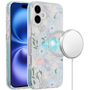 For iPhone 16 6.1 inch Magnetic Double Layer IMD Design Case - Floral A