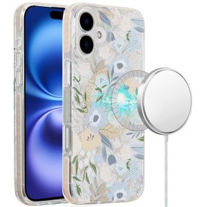 For iPhone 16 6.1 inch Magnetic Double Layer IMD Design Case - Floral B