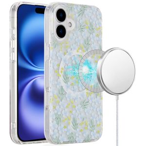 For iPhone 16 6.1 inch Magnetic Double Layer IMD Design Case - Floral C