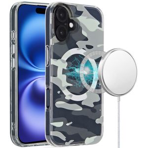 For iPhone 16 6.1 inch Magnetic Double Layer IMD Design Case - Green Camo